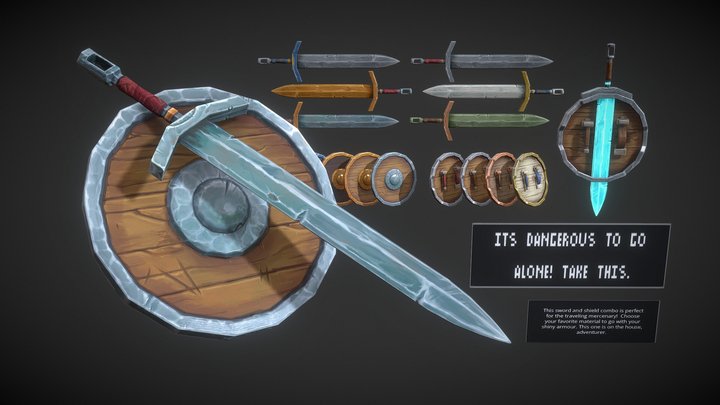 Sword and shield pack (stylized handpainted pbr) 3D Model