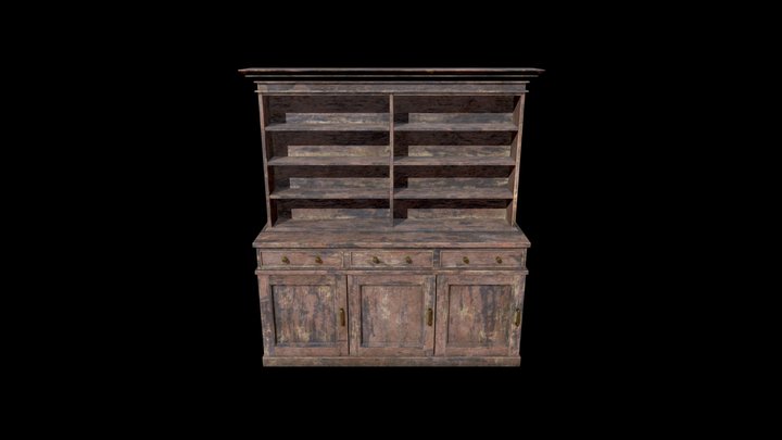 Mid-Poly Weathered Bookshelf 3D Model