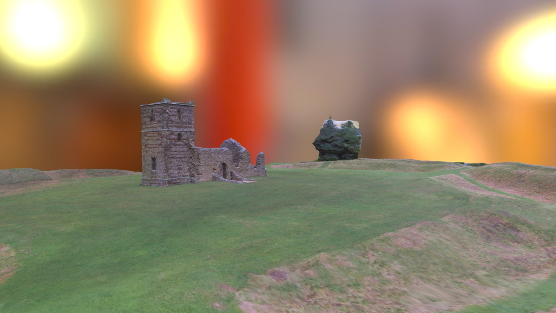 3D model knowlton church - This is a 3D model of the knowlton church. The 3D model is about a stone castle on a hill.