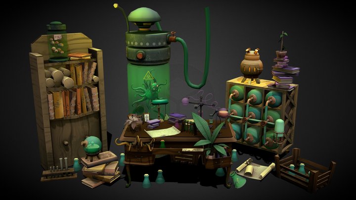3D Stylized Scene - "Desk of the Thousand Eyes" 3D Model