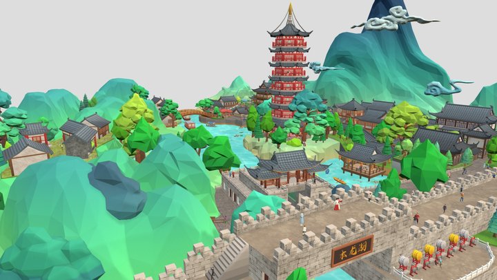 LowPoly 3D game design Mulong lake 3D Model