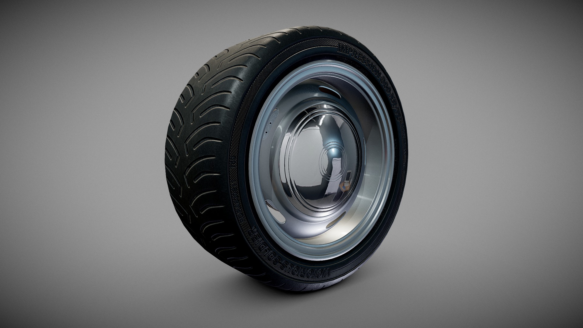 3D model Tyre & Rim American Muscle Rally - This is a 3D model of the Tyre & Rim American Muscle Rally. The 3D model is about a tire on a white surface.