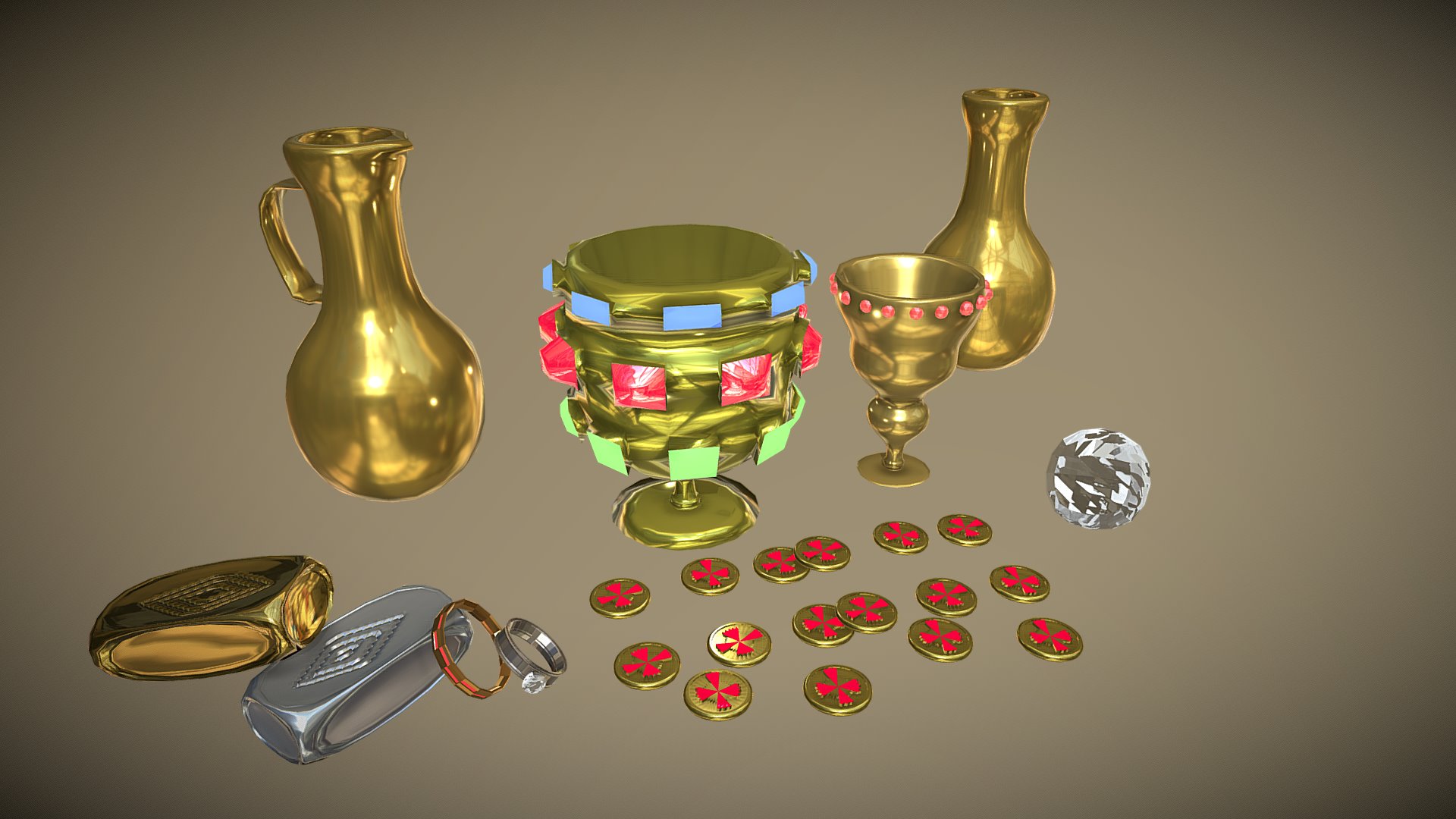 3D model Small Loot - This is a 3D model of the Small Loot. The 3D model is about a game board with different pieces of game pieces.