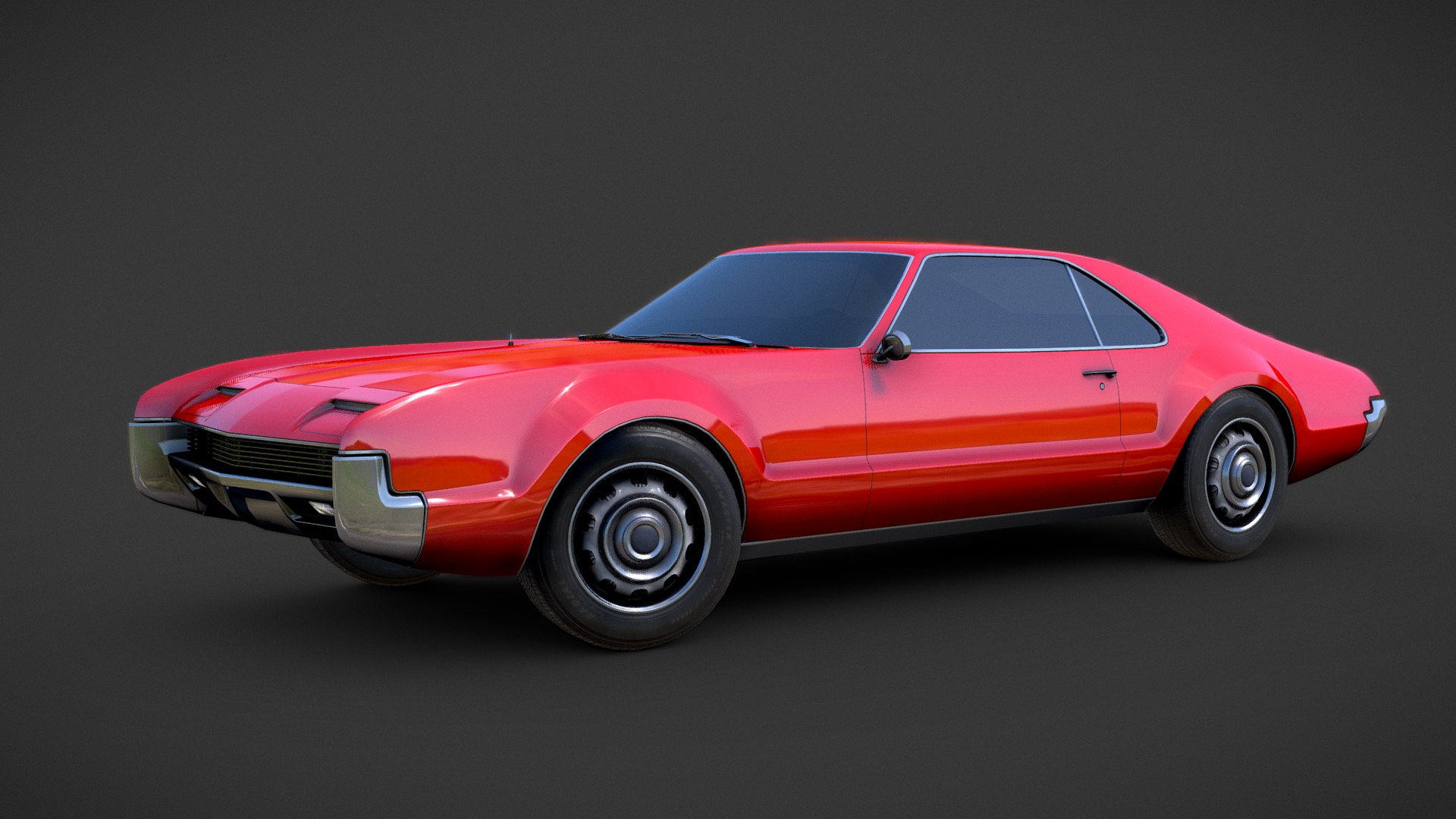 3D model Oldsmobile Toronado - This is a 3D model of the Oldsmobile Toronado. The 3D model is about a red car with a black background.
