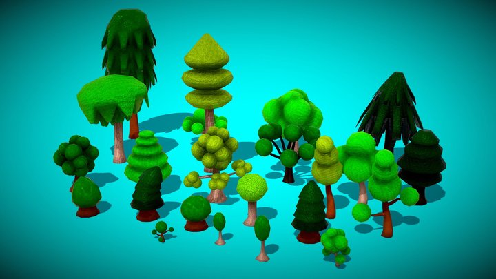 Cartoon Trees 3D Model