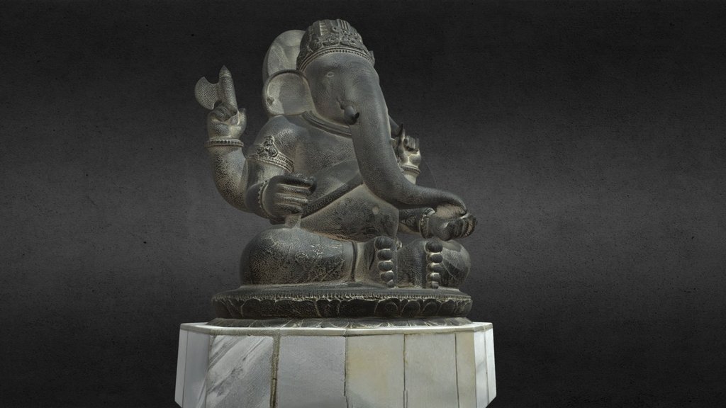 Ganesha Stone Statue on Marble Pedestal