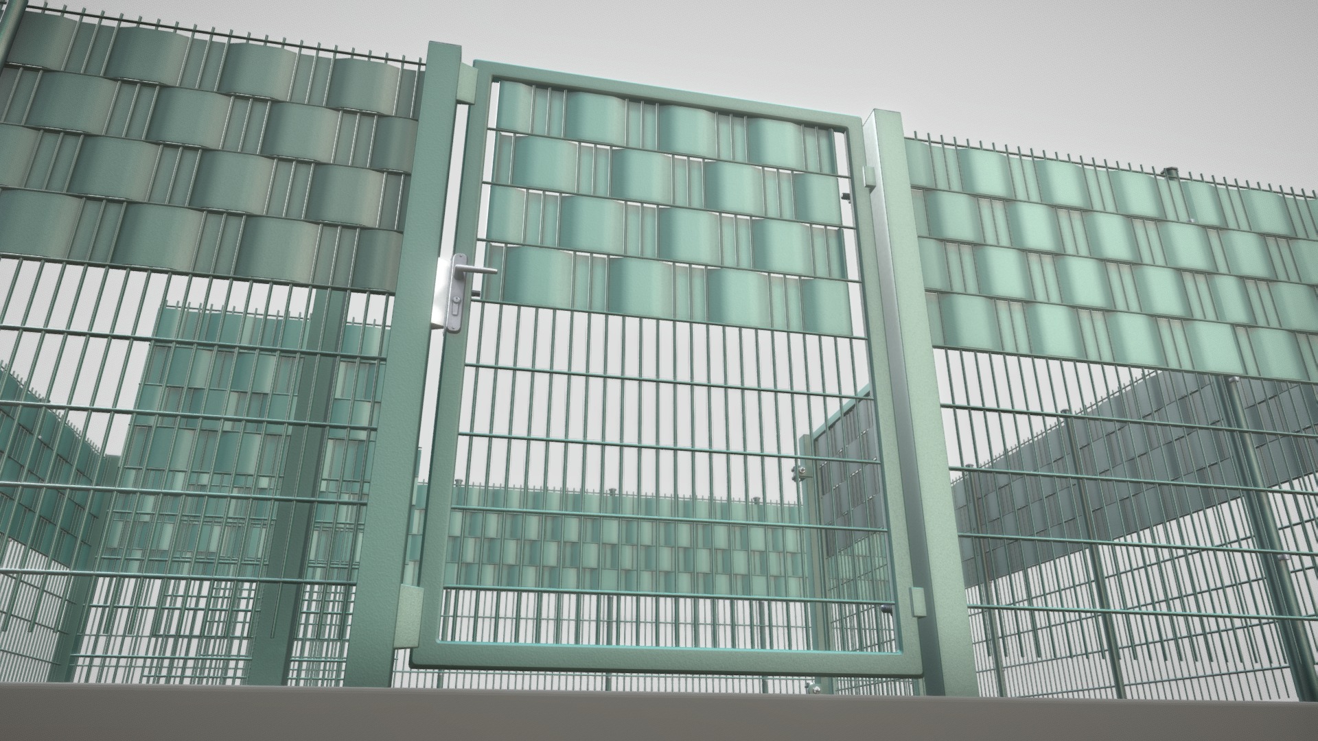 3D model Modular Fence and Door Set - This is a 3D model of the Modular Fence and Door Set. The 3D model is about a building with glass walls.