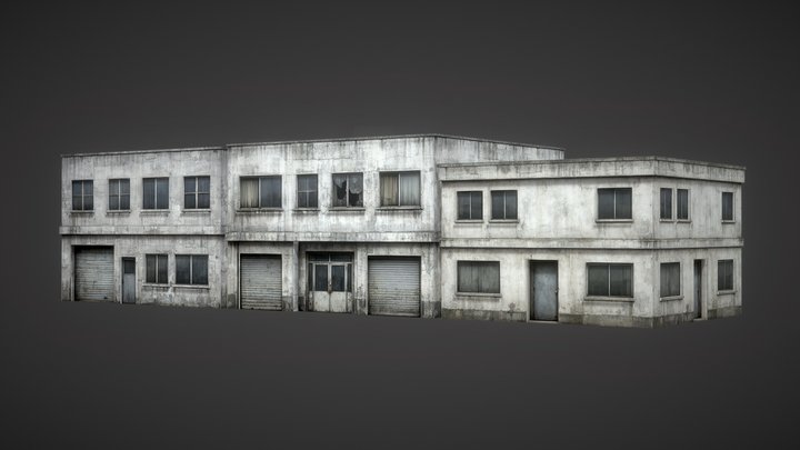 Old Concete Building Pack | Lowpoly 3D Model