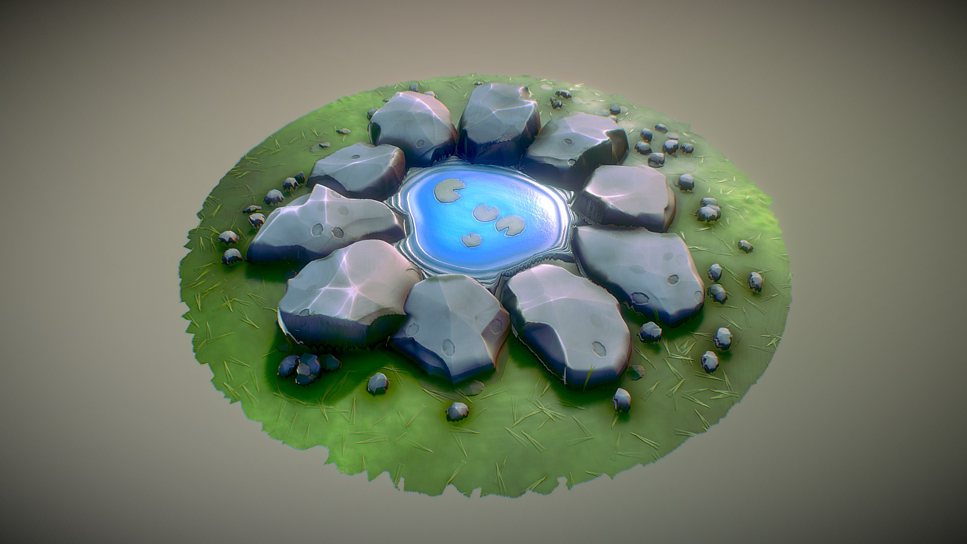 3D model Stylized Rocky Fountain 2 - This is a 3D model of the Stylized Rocky Fountain 2. The 3D model is about a group of blue and white objects.