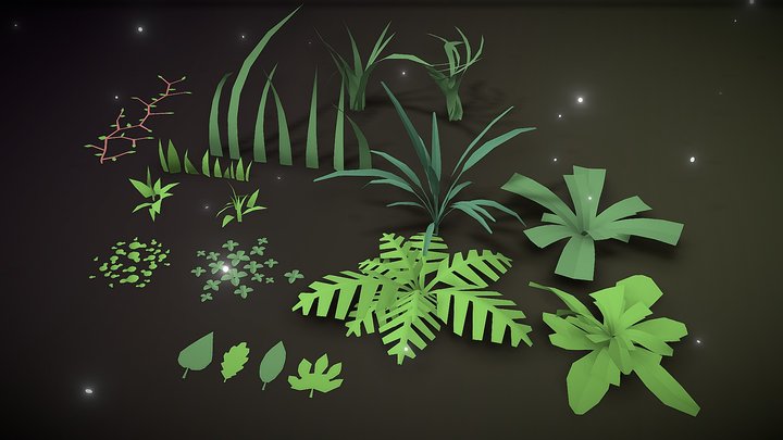 Lowpoly forest plants and leaves 3D Model