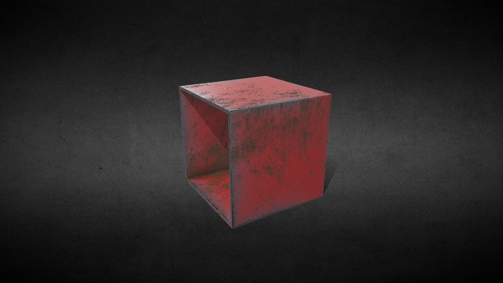 Old worn red metal box. 3D Model