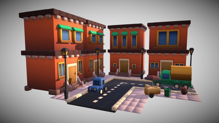 Stylized Street View plus Props - GameJam2019 3D Model