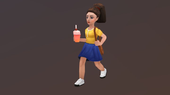 Low-poly 3d cartoon Girl with ice cream. 3D Model