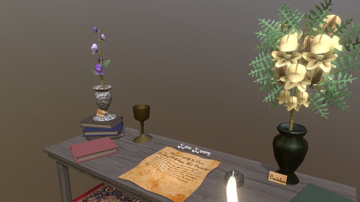 Witch's Desk with a Dandelion 3D Model