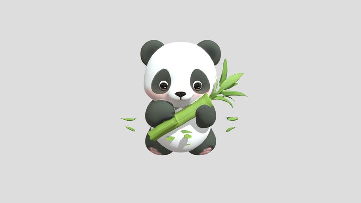 Cute cartoon panda with bamboo 3D Model