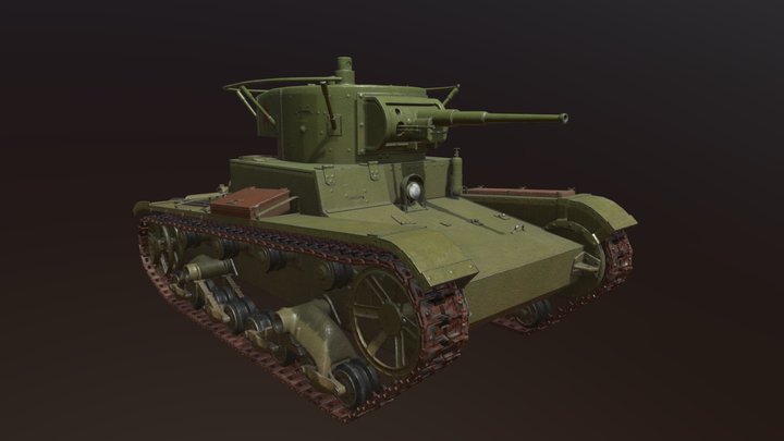 Soviet tank T-26. Game model 3D Model