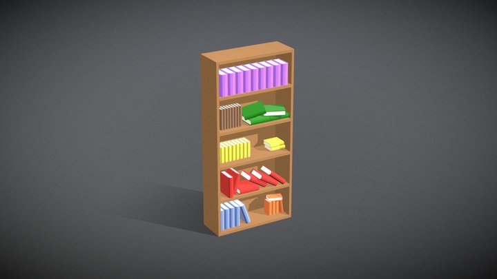 Low Poly Style Bookshelf 3D Model