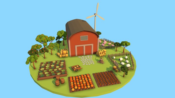 Low Poly Farm 3D Model