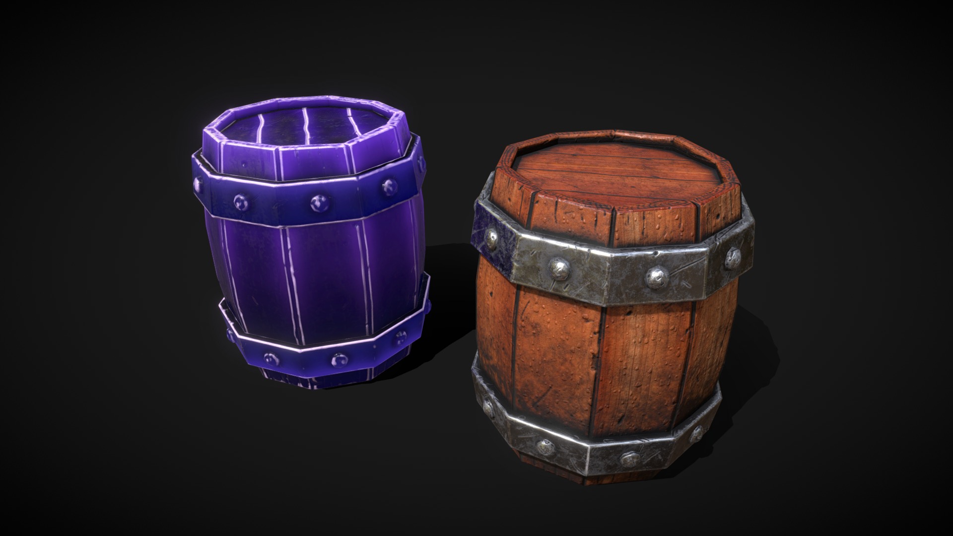 3D model Barrel (Wood, Crystal) - This is a 3D model of the Barrel (Wood, Crystal). The 3D model is about a couple of metal containers.