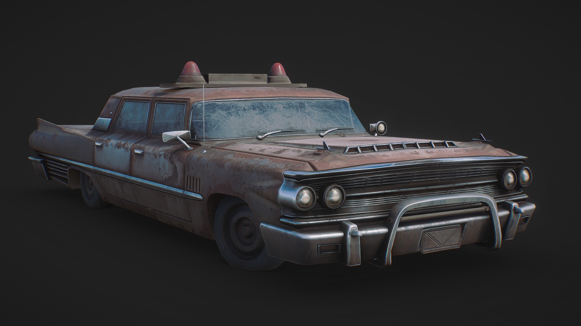 3D model Abandoned Old Police Car - This is a 3D model of the Abandoned Old Police Car. The 3D model is about a car with a large engine.