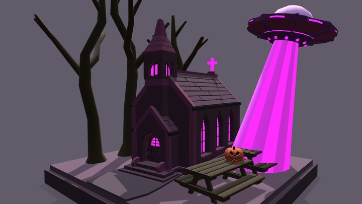 DAE Simple Scene - Church on halloween 3D Model