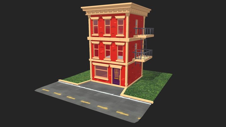 Red building cartoon 3D Model
