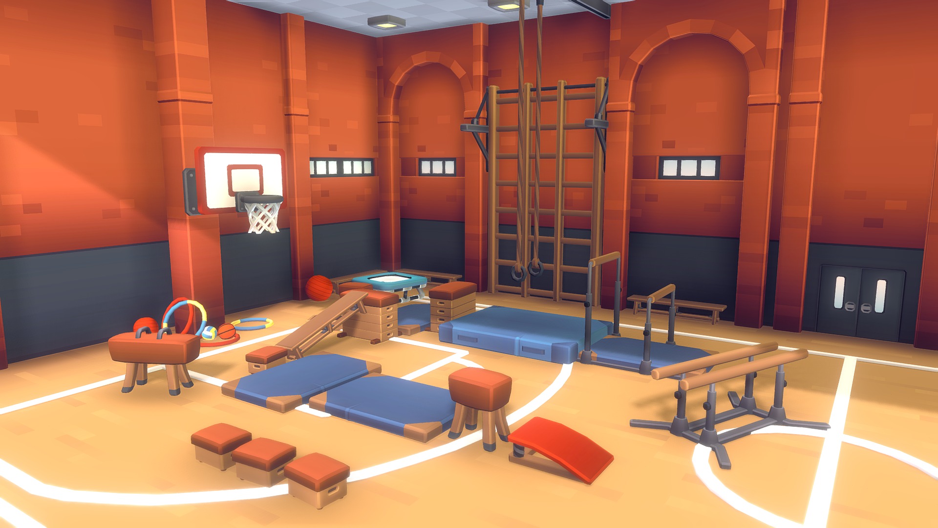 3D model Gym Set – Proto Series - This is a 3D model of the Gym Set - Proto Series. The 3D model is about a room with exercise equipment.