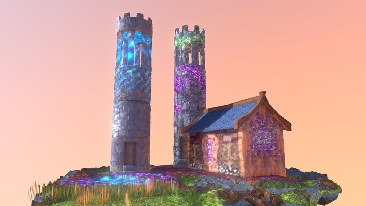 Procedurally generated Magic Settlement 3D Model