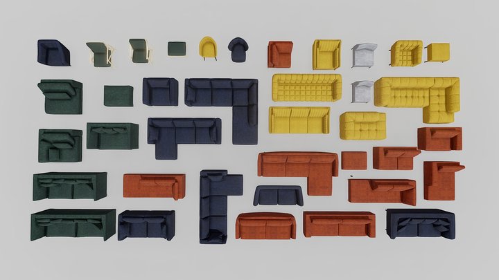 Medium Poly Sofa Collection 3D Model
