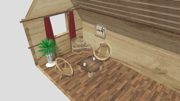 Traditional Malaysian Wooden Interior Diorama 3D Model