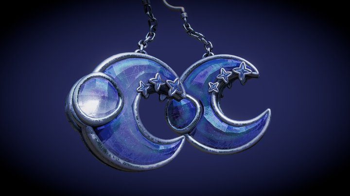Starry Moon Earrings 3D Model