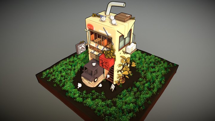 Building Chunks & Drink Diorama 3D Model
