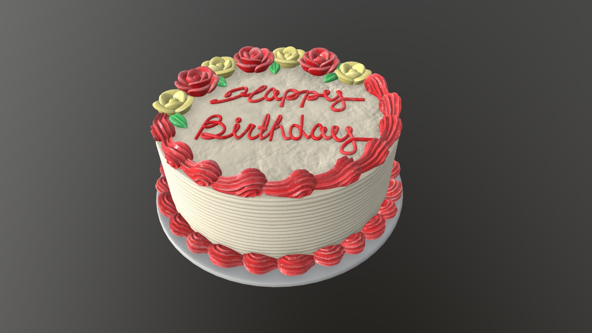 3D model birthday cake with roses - This is a 3D model of the birthday cake with roses. The 3D model is about a cake with a red and white frosting and a red ribbon.