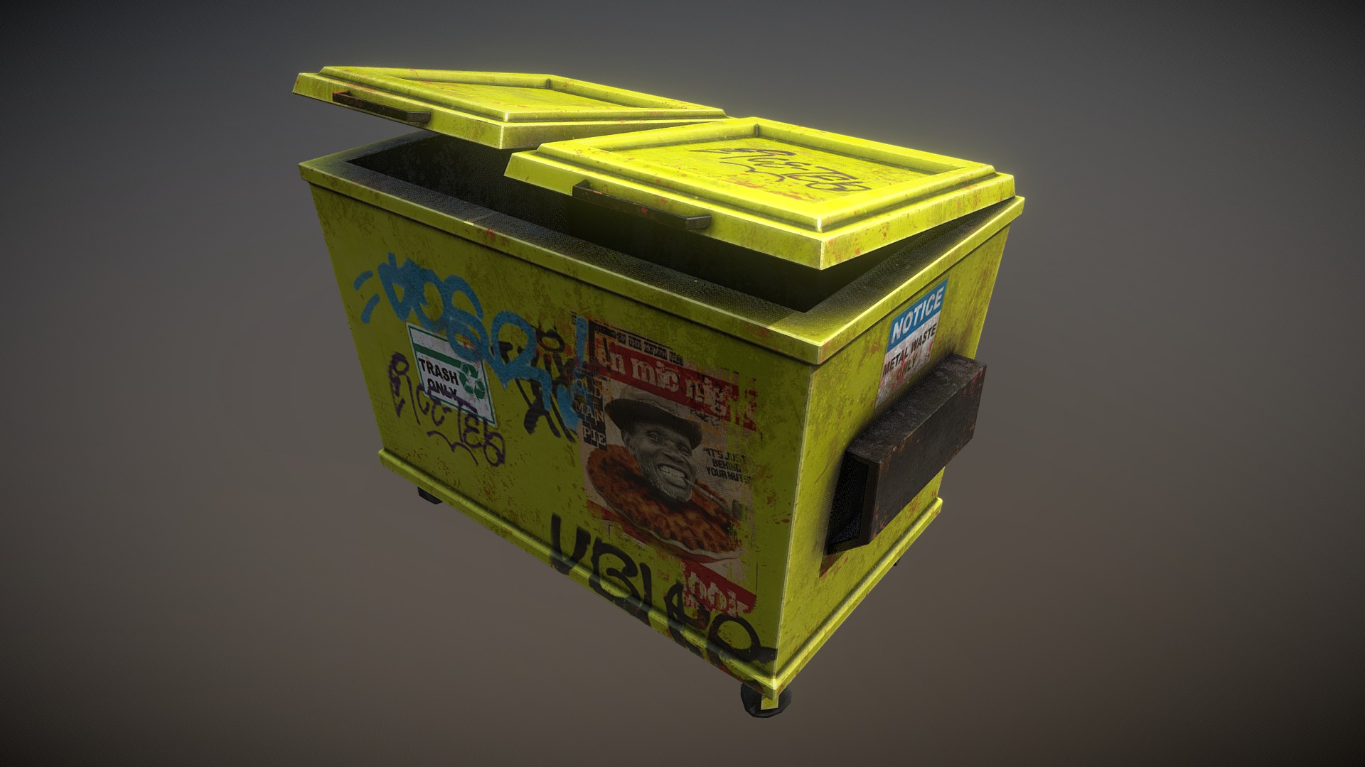 3D model Dumpster - This is a 3D model of the Dumpster. The 3D model is about a box with a graphic design on it.