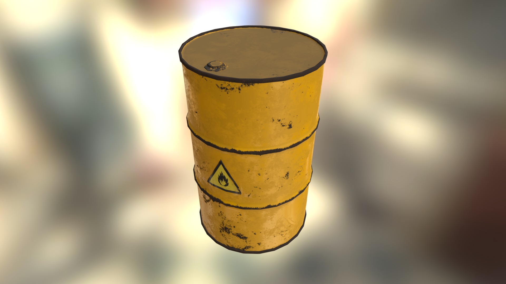 3D model Barrel - This is a 3D model of the Barrel. The 3D model is about a yellow can with a black label.