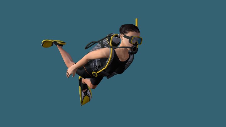 Swimming Female Scuba Diver Charlotte 3D Model