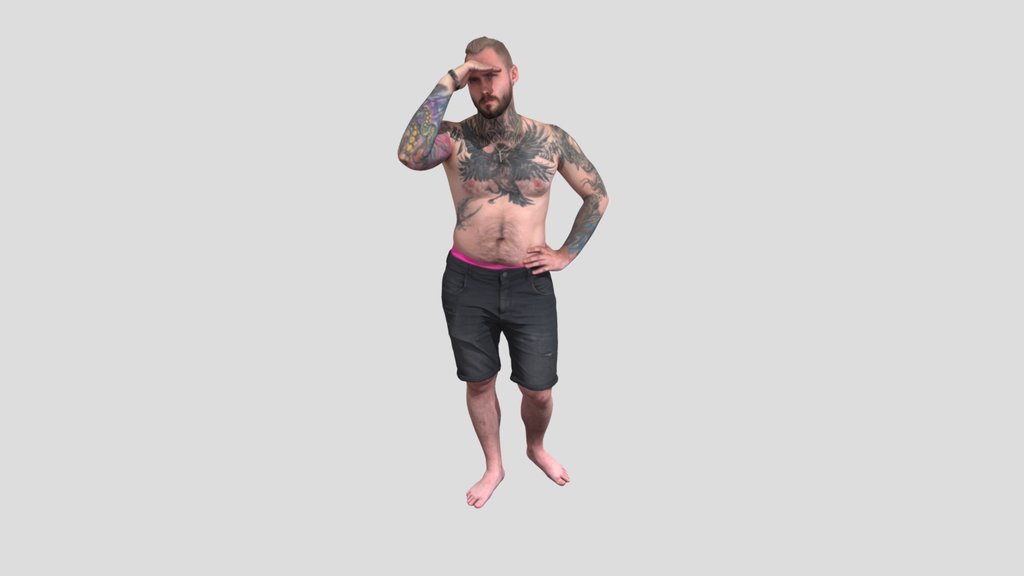 Vacationer Man In Shorts With Tattoos