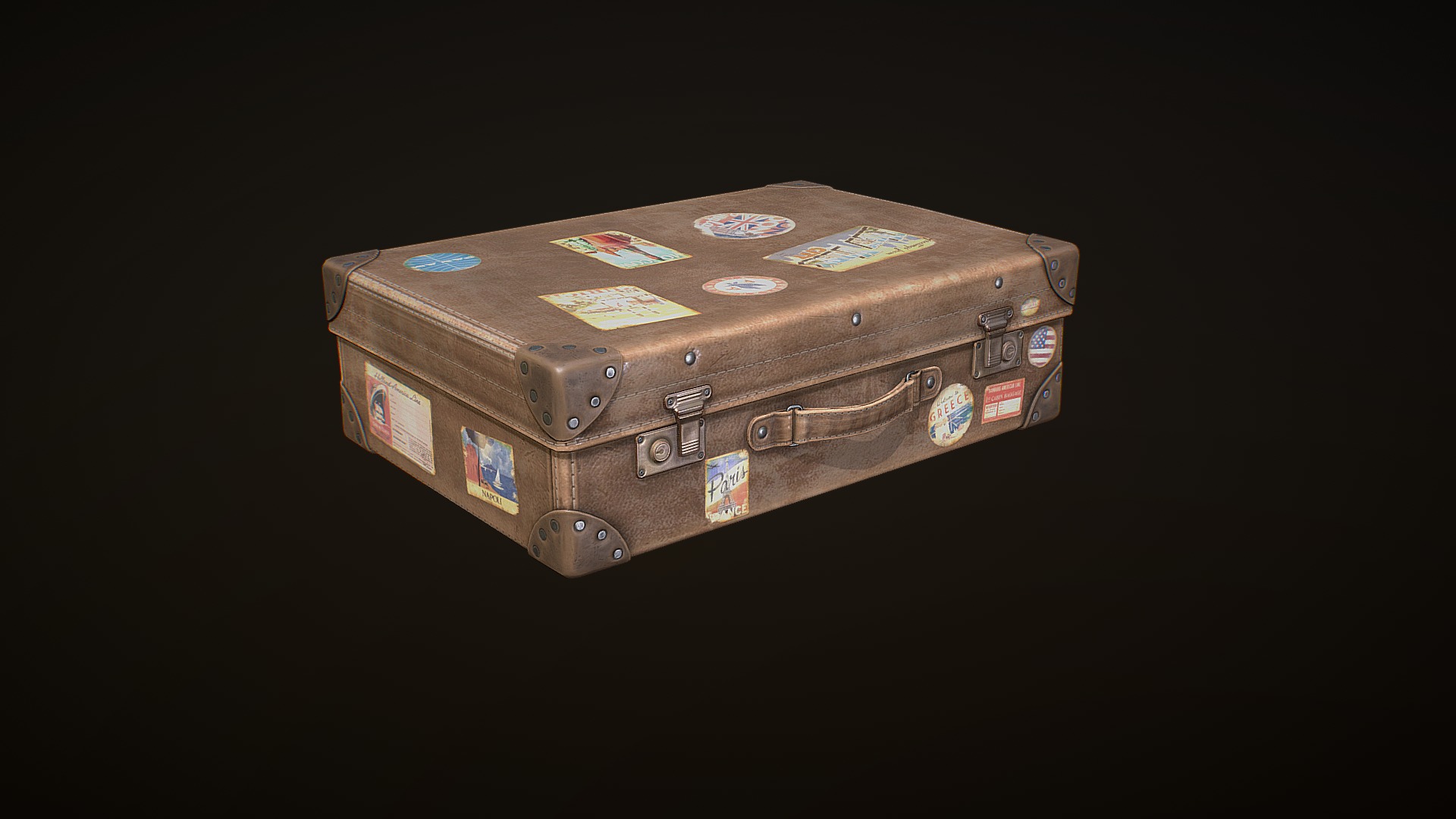 3D model Suitcase - This is a 3D model of the Suitcase. The 3D model is about a suitcase with stickers on it.