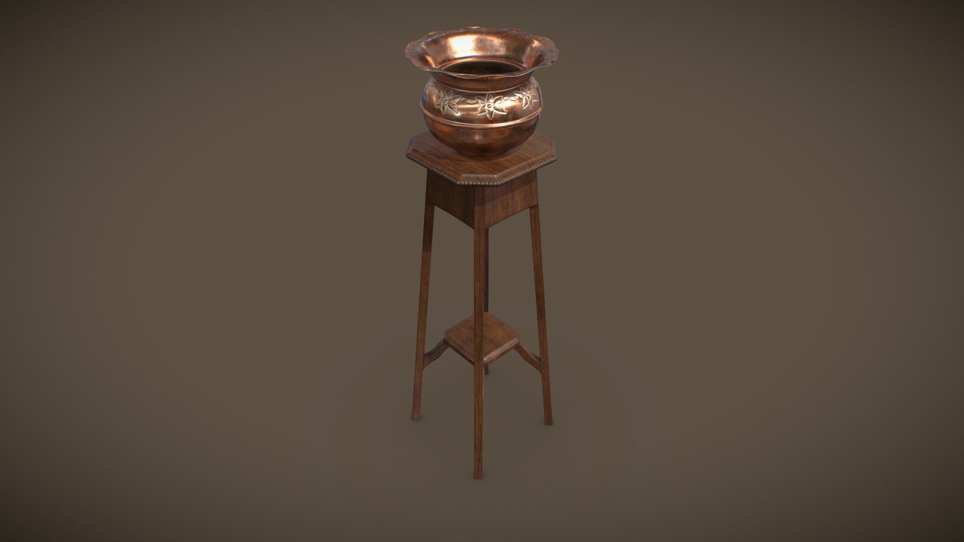 Antique High Table with Aged Copper Vase