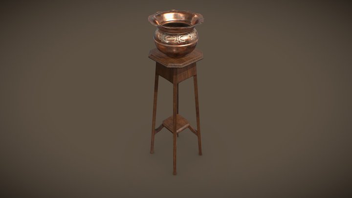 Antique High Table with Aged Copper Vase 3D Model