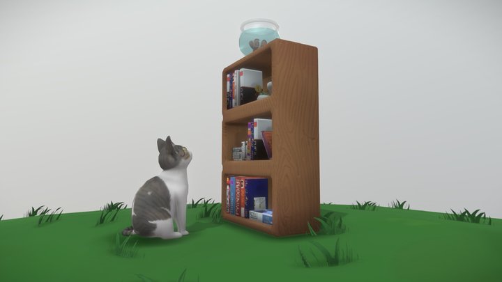 Cat librarian + Fish 3D Model