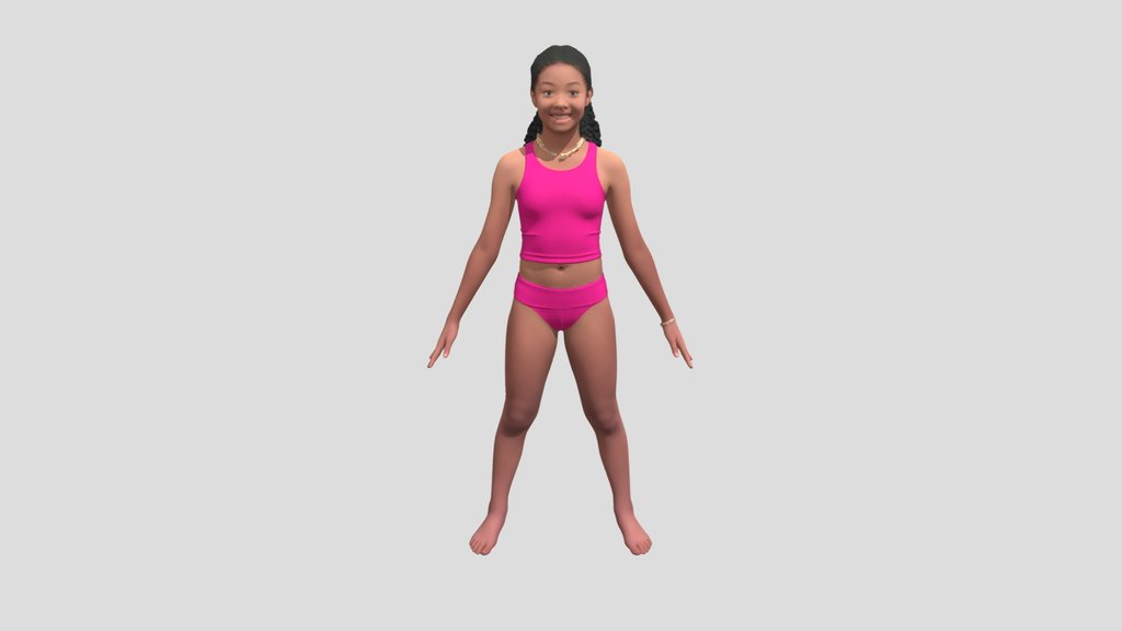 Pink Swimsuit Portrait with Shell Necklace