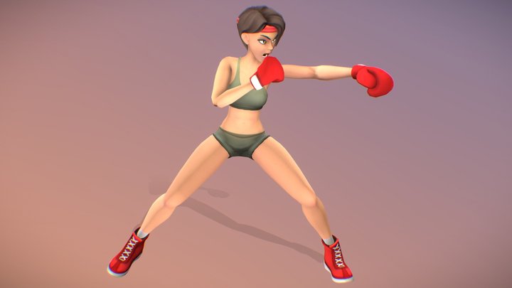 Boxer Girl Rigged Low-poly character 3D Model