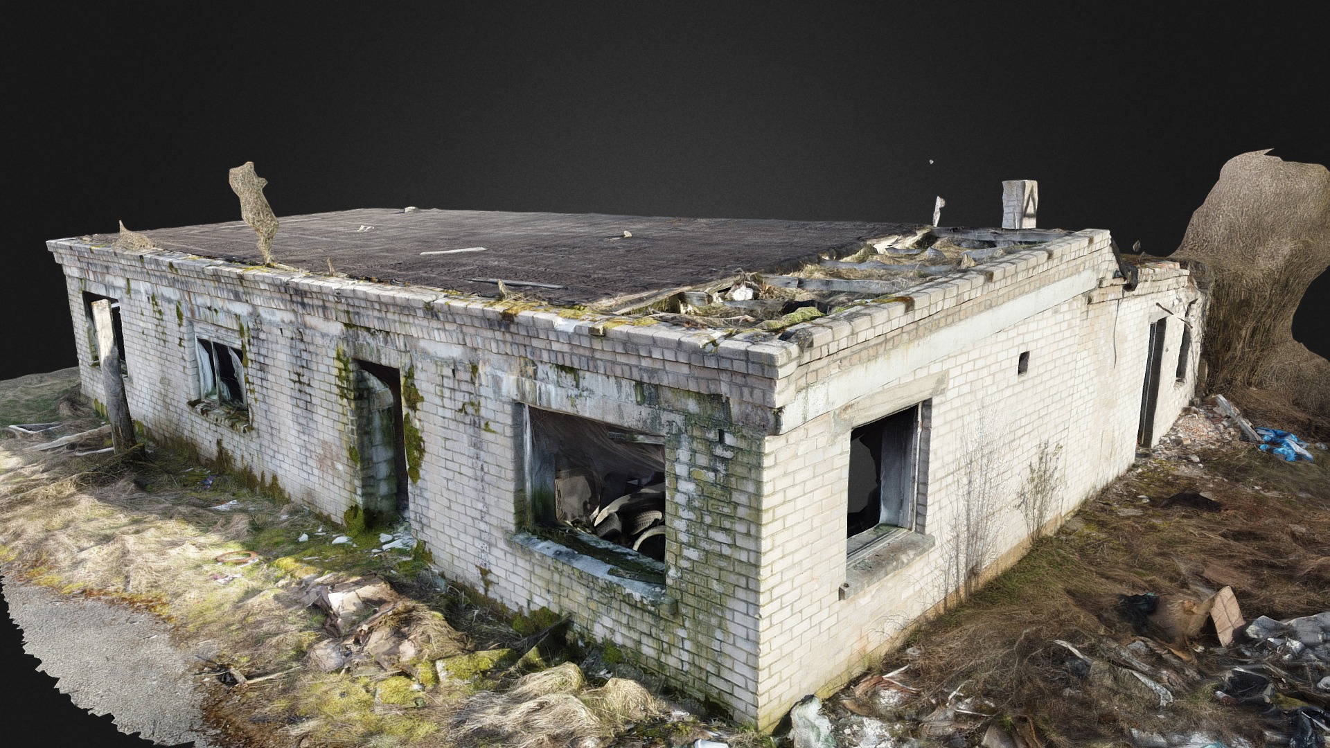 3D model Abandoned Old White Brick House - This is a 3D model of the Abandoned Old White Brick House. The 3D model is about a building that has been destroyed.