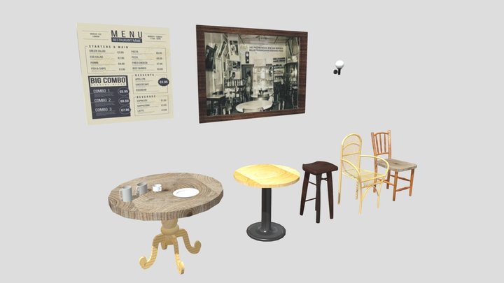 Cafe Props Collection: Chairs and Lighting. 3D Model