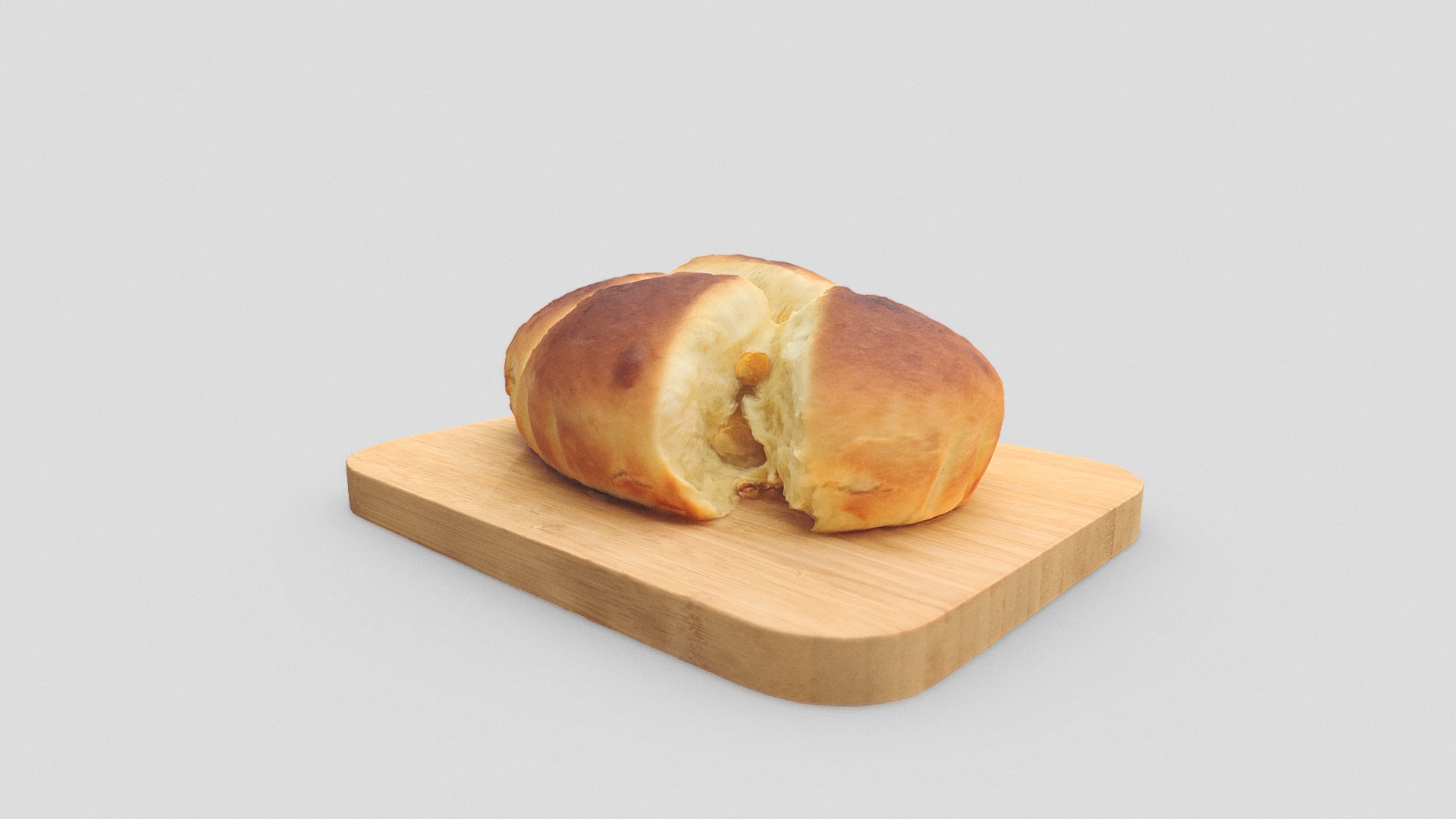 3D model Brioche de rêve – Sweet Bun - This is a 3D model of the Brioche de rêve - Sweet Bun. The 3D model is about a loaf of bread on a cutting board.