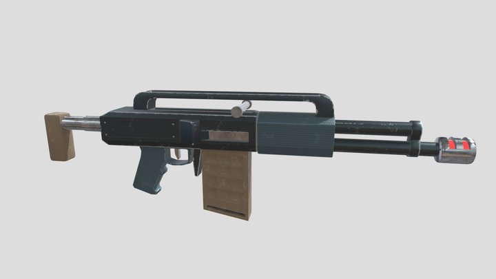 Low-poly Sci-Fi Heavy Assault Rifle Game Asset 3D Model