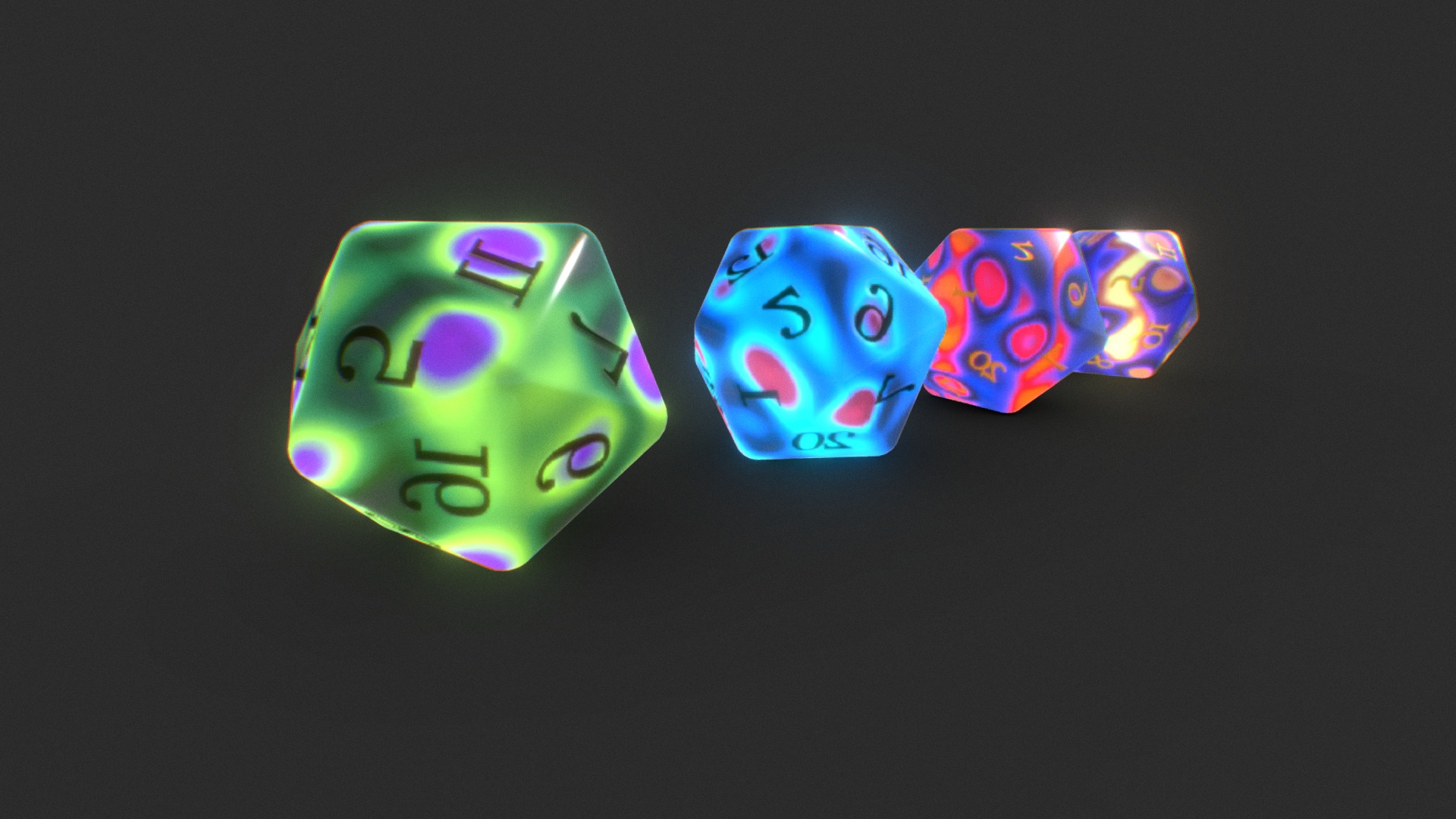 3D model Magic D20 Dice Set - This is a 3D model of the Magic D20 Dice Set. The 3D model is about a group of dice.