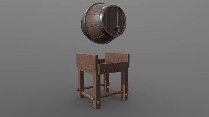 Mesa com barril 3D Model