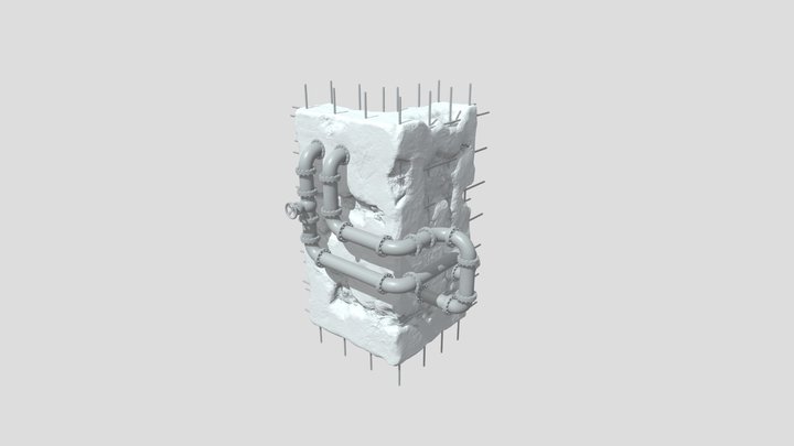 Old wall with pipes 3D Model